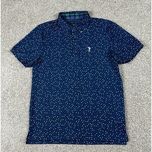 William Murray Polo Shirt Mens Medium Blue Golf Pin Flag AOP Performance Stretch